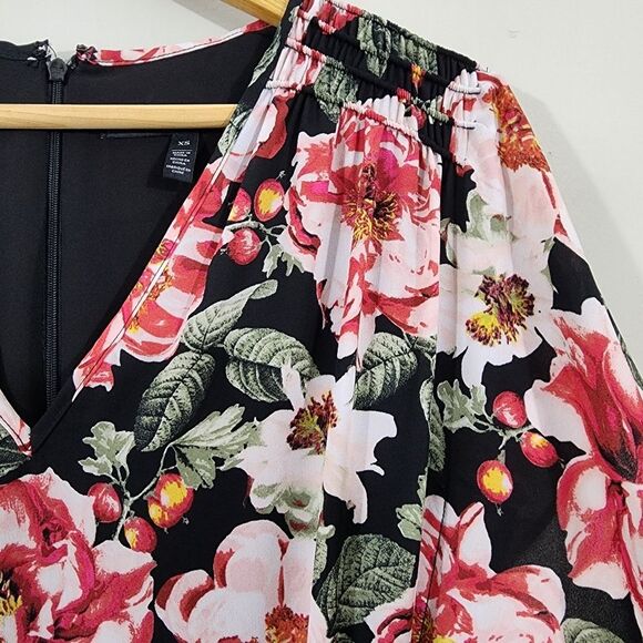 WHBM Floral godet pleat dress dark romantic feminine garden farie size XS - Picture 8 of 12